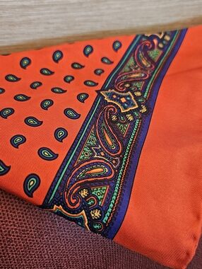 Polo Ralph Lauren Silk Scarf, Ralph Lauren Orange Scarf, Made In Italy Orange